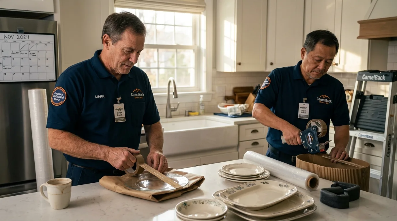 Professional crew packing kitchen dishware in Westminster, MD